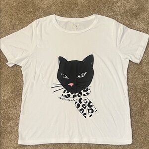 Kate Spade ♠️ Black Cat 🐈‍⬛ Tee with Leopard Print Bow size Medium